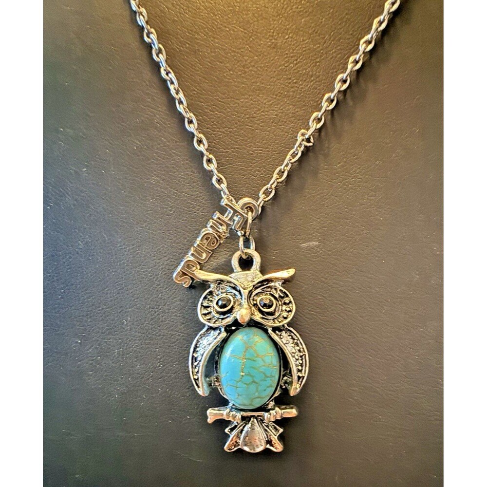 Owl Turquoise Tone Pendant Necklace Adjustable Chain Friend Charm 19"-22"